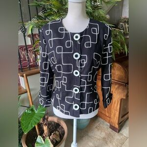 Josephine Chaus Women’s Black White Geometric Button-Up Jacket Size 10 Vintage